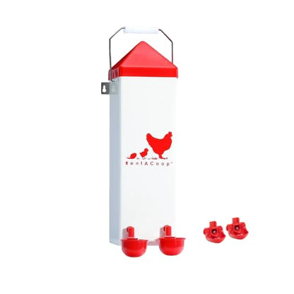 RentACoop 2 Gallon High Rise Chicken Waterer with Auto-Fill Cups, Horizontal Nipples, Anti-Roost Cone and Mounting Kit - Suitable for Chickens, Quail, Ducks, Geese, Turkey and More