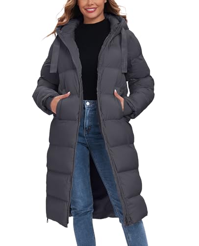 HOTIAN Womens Winter Maxi Long Puffer Coat Thicken Hooded Down Quilted Padded Jacket Winter Warm Outerwear - color: Grey, size: XX-Large