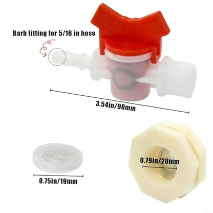 4 Set Water Bucket Connector System with Ball Valve Filter for Rabbit Poultry Animal Watering Equipment 5/16 Inch