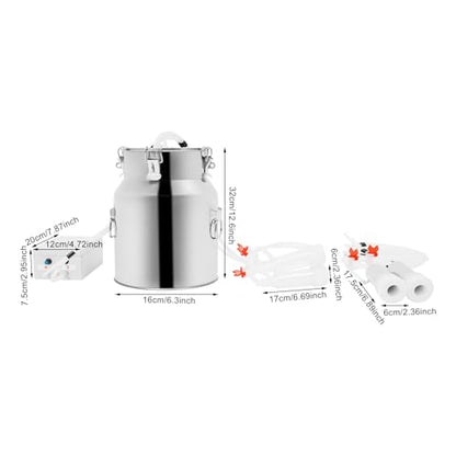 14L Electric Pulsation Milking Machine, Portable Vacuum Pump Milker with Adjustable Pressure Milk Bucket & Tube Cleaning Brushes, Farm Milking Equipment for Cows Goats (14L) - size: 14L