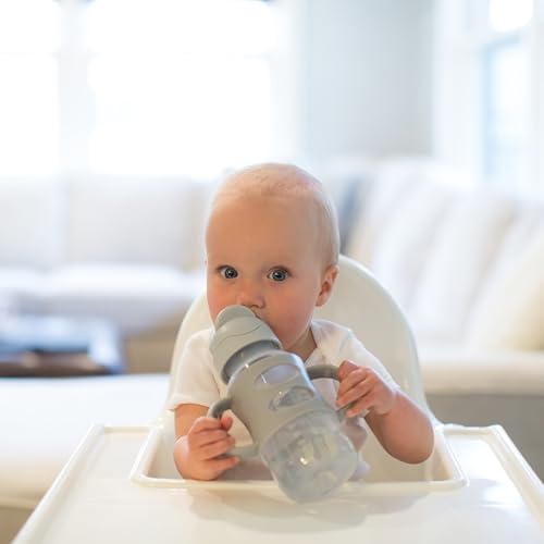 Dr. Brown's Milestones Wide-Neck Sippy Straw Bottle with 100% Silicone Handles and Weighted Straw, 9 oz/270 mL, Gray, 6m+ (Pack of 6) - color: 1-Pack, Gray, size: 1 Count (Pack of 6)