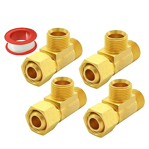 TT FLEX Brass Angle Stop Add-A-Tee Valve, 3/8 Inch Compression Inlet X 3/8 Inch Outlet, Pack of 4