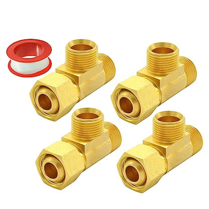 TT FLEX Brass Angle Stop Add-A-Tee Valve, 3/8 Inch Compression Inlet X 3/8 Inch Outlet, Pack of 4