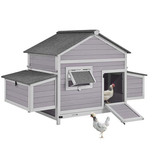 Outdoor Chicken Coop with 2 Large Nesting Boxes, Wooden Hen House Poultry Cage with Waterproof Roof, Leakproof Pull Out Tray,Rabbit Hutch Duck Cage - color: Grey, size: 67.3"L x 36.8"W x 40.6"H