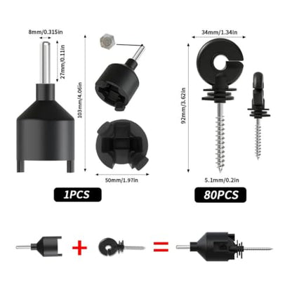 Electric Fencing Ring Insulators 80Pcs Electric Fence Insulators Installation Tool Kit, Snap-on Post Insulator for T-Post Wooden Pole