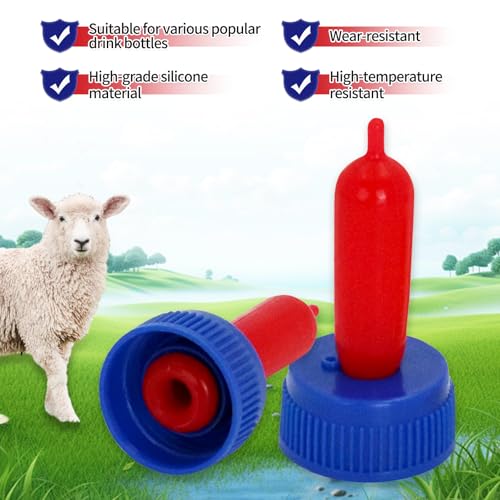 20-PCS Goat Nipples Nipple Soft Rubber Pacifier for Feeding Pup Foal Calf Small Animal Screw On Sprite Coke Soda Bottle (Blue) - color: blue