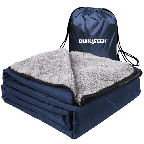 DUKUSEEK Outdoors Waterproof Throw Blanket with Hood, 79”x 59” Sherpa Fleece Stadium Windproof Blankets for Boat, Traveling, Camping, Football, Dogs, Outdoor Sporting Events-Machine Washable - color: Navy Blue