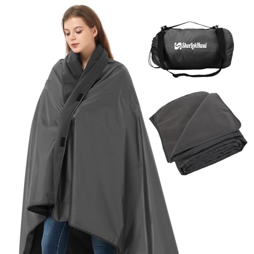 4-in-1 Large Camping Blankets - Waterproof, Windproof Fleece Outdoor Blankets for Stadium, Sports, Car, Concert - 81"x57", Portable (Dark Gray) - color: Dark Gray, size: Regular