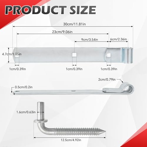 4 Packs 12'' Zinc Strap Hinge for Gates, Heavy Duty Gate Strap Hinge Zinc Plated with L-Screw (M16 × 101mm) for Barns Tool Sheds and Other Swing Doors, Galvanized(4) - style: L-shape-4pcs