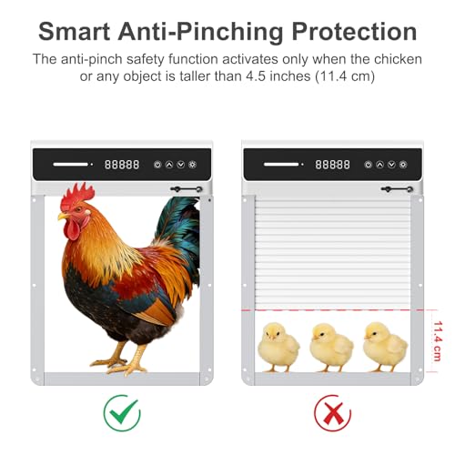 Automatic Chicken Coop Door Solar, Battery Powered & Weatherproof Aluminum, Timer Modes for Safe and Convenient Chicken, Easy Install, Reliable All-Season Performance (White+Black)