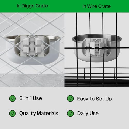 DIGGS Crate Bowl for Dogs - Clip on Pet Bowl for Water & Food - Puppy Training Necessities - Spill-Resistant, Universal Dog Crate Accessories (38oz.)
