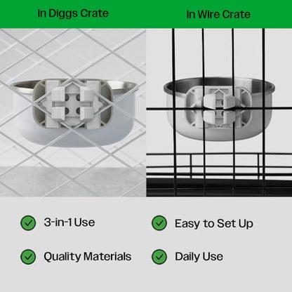DIGGS Crate Bowl for Dogs - Clip on Pet Bowl for Water & Food - Puppy Training Necessities - Spill-Resistant, Universal Dog Crate Accessories (38oz.)