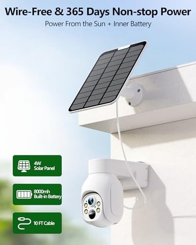 Solar Cameras Wireless Outdoor, 4MP Home Security Camera System, No Subscription, 360° Pan & Tilt, Color Night Vision, 5G & 2.4G WiFi, 500GB HDD 10CH NVR, Motion Detection for Farm Ranch Home