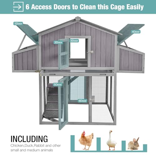 Chicken Coop Outdoor Super Easy to Assemble Large Hen House Wooden Poultry Cage with Nesting Box and Run (Grey) - color: Grey, size: 69.8"L x 42.0"W x 54.6"H