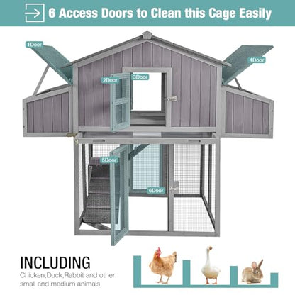 Chicken Coop Outdoor Super Easy to Assemble Large Hen House Wooden Poultry Cage with Nesting Box and Run (Grey) - color: Grey, size: 69.8"L x 42.0"W x 54.6"H