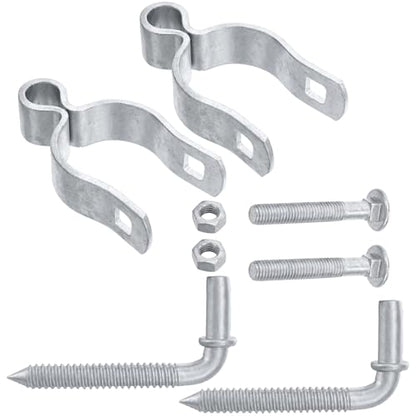 2 Pack Farm Gate Hinge Set, 5/8'' x 2'' Chain Link Fence Frame Gate Post Female Hinge, 5/8" x 4-1/2" Wood Post Male Lag Screw Hinge Pin for Fence Posts