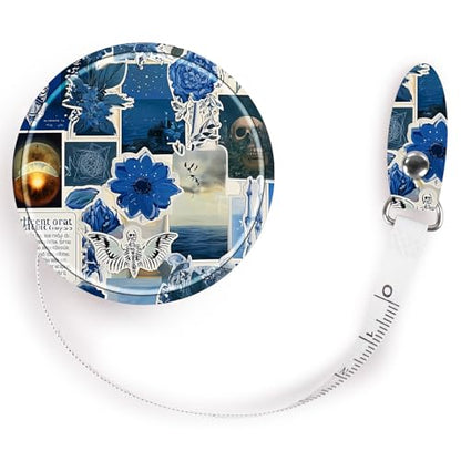 Retractable Mini Tape Measure, Auto-Retract, Premium Leather Tape Measure, Dual-Sided Ruler, Ideal for Fabric Cutting, Body Measurements, and Handicrafts (Puzzle) - color: Blue Puzzle Floral