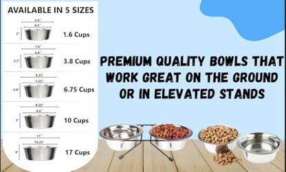 2 Pack - 10 Cup (2.4 Liter) Stainless Steel Dog Bowls – Metal Dog Food Bowls, Dog Water Bowls, Pet Feeding Bowls, Replacement Bowls for Raised Stands, Rust Resistant, Dishwasher Safe - color: Stainless Steel