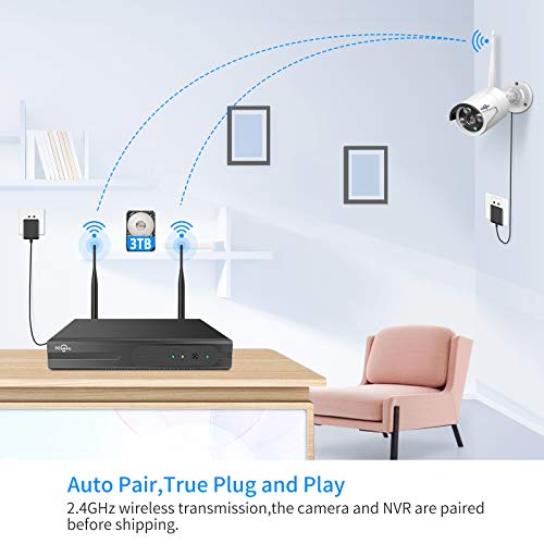 Hiseeu 2K Wireless Security Camera System, 10CH NVR Kit,8Pcs 3MP WiFi Surveillance Cameras for Home Indoor/Outdoor Use,Night Vision,Waterproof, Motion Detection, 3TB Hard Drive and DC Power Included - color: White-5