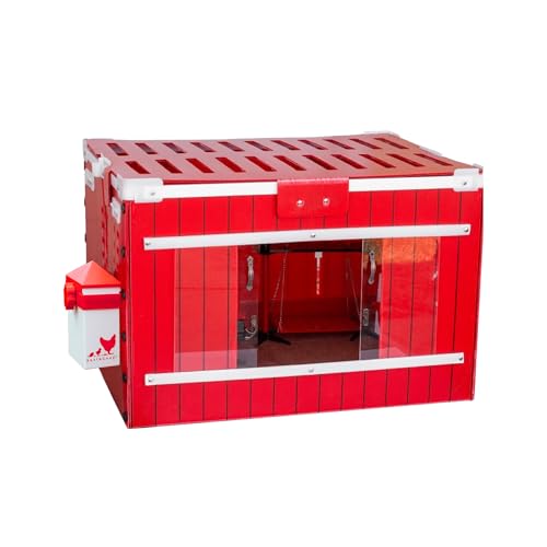 RentACoop Little Red Barn Chick Brooder Set | Durable, Lightweight, Easy-Clean, Multipurpose | with Heating Plate, Feeder, Waterer, Absorbent Hatchling Liners, Jute Liners, LED Light, Security Latch