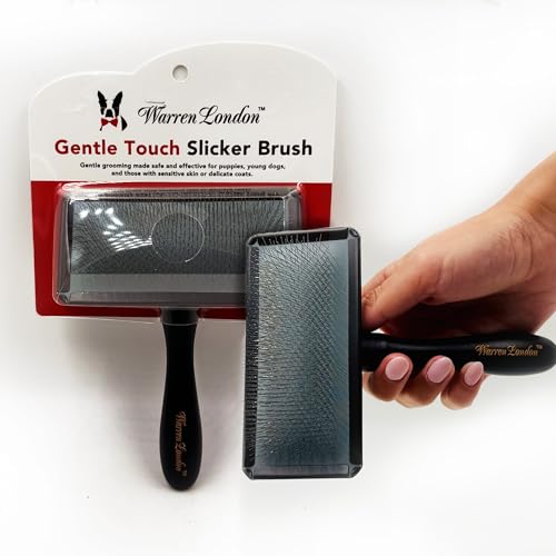Warren London Gentle Touch Slicker Brush for Puppies & Small Dogs – 4" x 2" Soft Pin Grooming Brush – Tangle Remover for Sensitive Skin – Compact, Lightweight & Easy to Use - style: Gentle Touch Puppy Brush Small