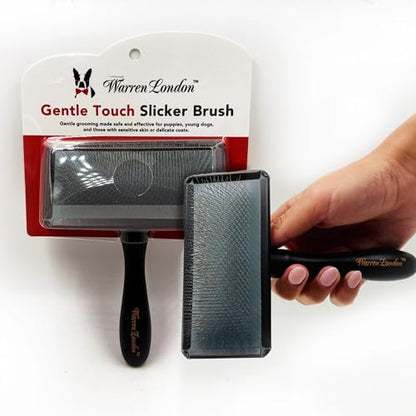 Warren London Gentle Touch Slicker Brush for Puppies & Small Dogs – 4" x 2" Soft Pin Grooming Brush – Tangle Remover for Sensitive Skin – Compact, Lightweight & Easy to Use - style: Gentle Touch Puppy Brush Small