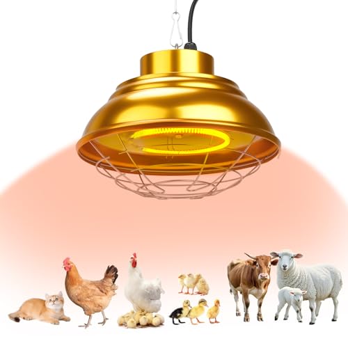 Large Heat Lamp for Chickens Coop, 400 Watt Chicken Coop Heater, Two-Stage Temperature Heat Lamp for Chicks, Carbon Fiber Heating Element for Chicks, Ducks, Poultry, Pets - color: 400W Round