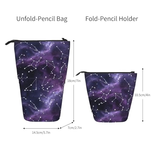 Purple Constellation Standing Pencil Case Cute Telescopic Stationary Pouch with Zipper Large Capacity Stand up Pen Bag Portable Makeup Holder for School Office Supplies - color: Constellation