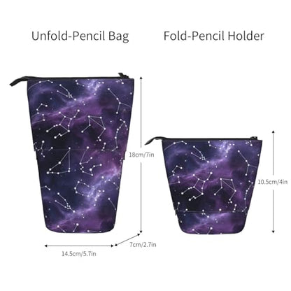 Purple Constellation Standing Pencil Case Cute Telescopic Stationary Pouch with Zipper Large Capacity Stand up Pen Bag Portable Makeup Holder for School Office Supplies - color: Constellation