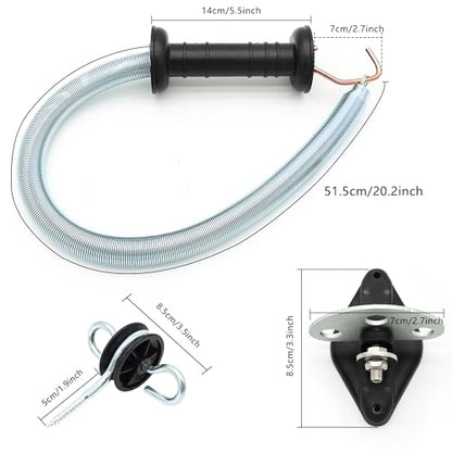 Electric Fence Spring Gate Handles Kit, Dual Ring Electric Fence Insulators for Wooden Post, Electric Fence Handle Set with Anchors,16-Feet Tension Spring, Black (2)