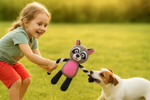 Dog Toy Rope Squeaky with Crinkle Paper – Interactive Plush Chew Toy for Small & Medium Puppies (Raccoon) - color: Raccoon