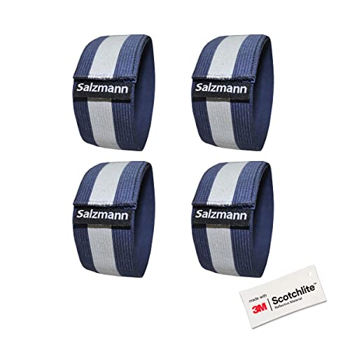 Salzmann Reflective Elastic Arm & Leg Bands | Adjustable Hi Vis | Pack of 4 | Made with 3M Scotchlite Reflective Material | For Running, Walking & Cycling | Yellow, Navy, Pink - color: Navy