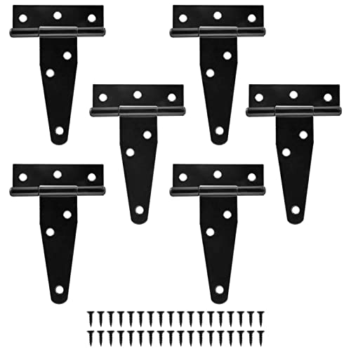 Murtenze 6Pack 3 Inch Black T-Strap Shed Hinges, Heavy Duty Gate Strap Hinges for Barn Door, Shed or Wooden Fences - color: Black, size: 3 Inch - 6Pack