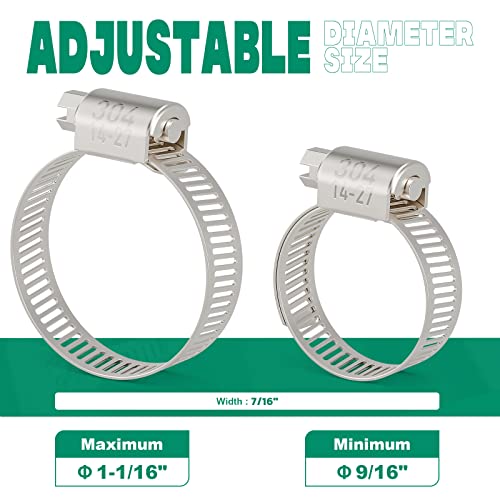 OURU 15PCS Hose Clamps Stainless Steel Adjustable 9/16"– 1-1/16"(14-27mm) Worm Gear Hose Clamp, Heavy Duty Metal Small Hose Clamps for Automotive, Pipe, Radiator Plumbing, Fuel Line - size: 9/16"-1-1/16"(14-27mm)