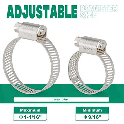 OURU 15PCS Hose Clamps Stainless Steel Adjustable 9/16"– 1-1/16"(14-27mm) Worm Gear Hose Clamp, Heavy Duty Metal Small Hose Clamps for Automotive, Pipe, Radiator Plumbing, Fuel Line - size: 9/16"-1-1/16"(14-27mm)