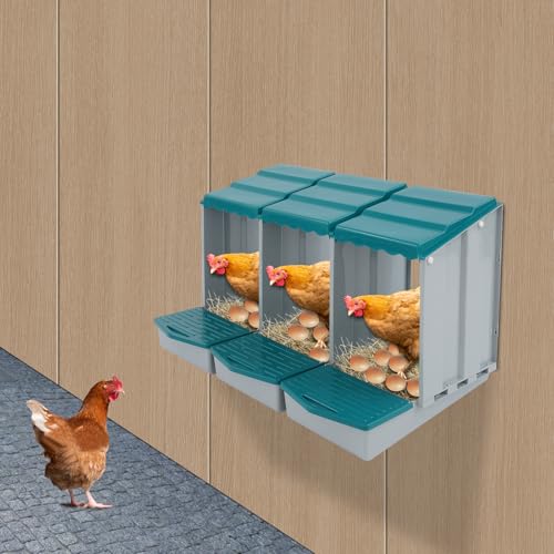 Chicken Nesting Boxes, 3 Compartment Nesting Boxes for Laying Eggs, Roll Away Nesting Box Egg Collection Tray, Wall Mount Poultry Roll Away Chicken Laying Boxes (Grey) - color: 3 Compartment Nesting Boxes (Grey)