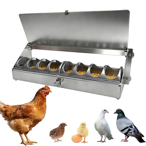 Hanging Chicken Feeder Metal Poultry Feed Trough Chicken Coop Fence Feeder with Rain Cover for Pigeon Turkey Geese Quails Ducks Bantams and Bird