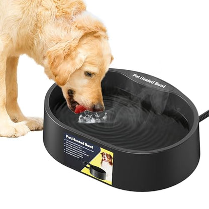 Heated Water Bowl for Dogs and Cats,Large Heated Dog Bowl with Chew Resistant Power, Waterproof Heated Pet Bowls for Outside in Winter,Provide Warmable Water for Dogs, Cats,Birds, (Black