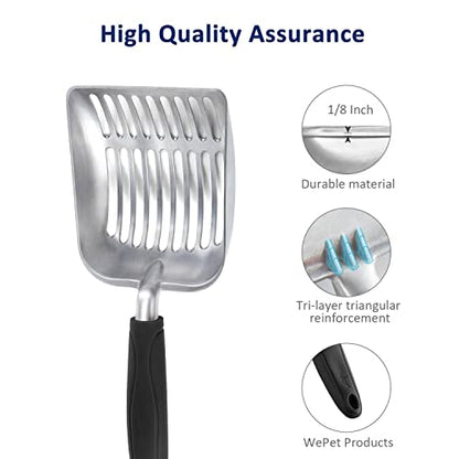 WePet Cat Litter Scoop, Aluminum Alloy Sifter, Kitty Metal Scooper, Deep Shovel, Long Handle, Poop Sifting, Kitten Pooper Lifter, Durable, Heavy Duty, for Litter Box - color: FLAT Aluminum \ #06 Black Handle, size: Small