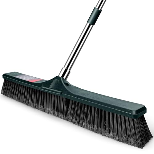 MASTERTOP 24" Push Broom Outdoor, Heavy Duty Garden Brush Broom with 58" Long Handle and Stiff Bristles,Commercial Outdoor Broom for Deck Driveway Garage Yard Patio Warehouse Concrete Floor Cleaning - color: Push Broom Green