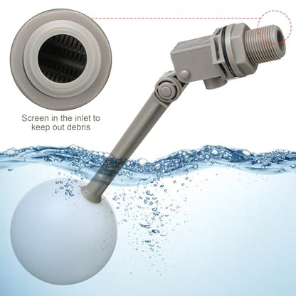 Cinnvoice 2 Pack 3/4" Float Valve for Water Tank with Adjustable Arm, Water Float Valve Ball for Automatic Shut off Livestock Waterer Pool