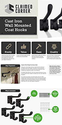 Cast Iron Coat Hooks - Wall Mounted Rustic Farmhouse Matte Black Cast Iron DIY Coat Towel Hat Scarf Bags Hook 5-Pack - style: Modern (Black)