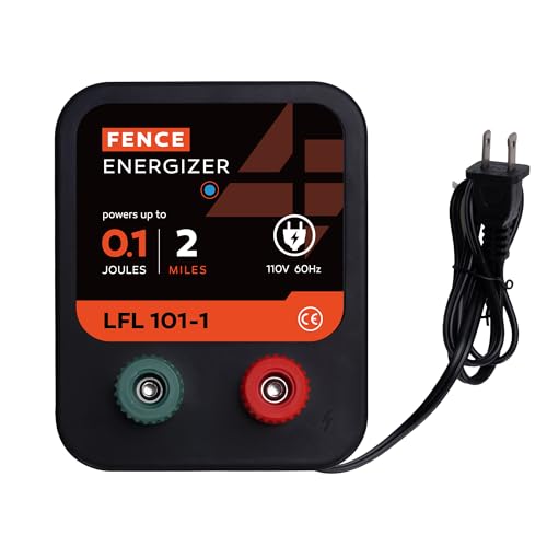 Electric Fence Charger, 2 Mile 8 Acres Electric Fence Energizer, 0.1 Joule Ac Powered Output Voltage 5100v, for Preventing Wild Animals Intruding Great for Poultry, Pets and Gardens - size: 0.1 J