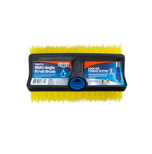 Unger Professional Hydropower Lock-On 10” Bi-Level Scrub Brush, Cleaning Supplies, Scrubber Tool, Compatible with Waterflow Poles, Use in Garage, Driveway, Deck, Concrete, Cement, & Brick(Pack of 12) - size: 10 inches (Pack of 12), style: Multi-Angle Scru