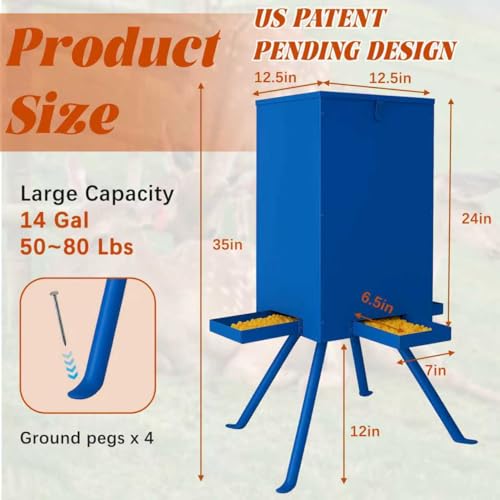 PROLEE 85lbs Deer Feeder,Weatherproof Deer Feeders with 4 Feeding Tray and 4-Leg Stand,Heavy Duty Metal Gravity Feeder for Deers and Wildlife (Blue) - color: Blue
