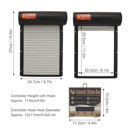 Automatic Chicken Coop Door, Solar Powered Timer Control with LED Display for Poultry Safety Duck Goose Farm, Metal Plastic Construction (Black) - color: Black
