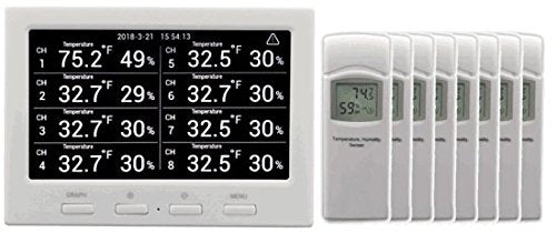 Ambient Weather WS-3000-X8 Thermo-Hygrometer Wireless Monitor w/ 8 Remote Sensors - Logging, Graphing, Alarming, Radio Controlled Clock - size: 1 Console / 8 Sensors