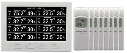 Ambient Weather WS-3000-X8 Thermo-Hygrometer Wireless Monitor w/ 8 Remote Sensors - Logging, Graphing, Alarming, Radio Controlled Clock - size: 1 Console / 8 Sensors