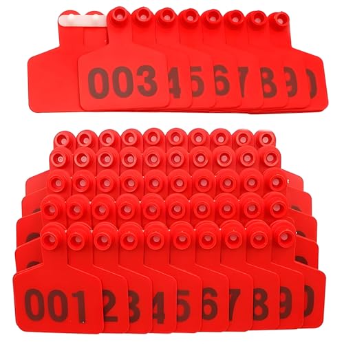 YOURNAME 100 Pcs Livestock Ear Tags for Sheep Goat Cattle 001-100 Number Plastic Sheep Ear Tags for Cow Pig Dog Deer Horse Farm Animal Identification red 001-100 - size: 001-100