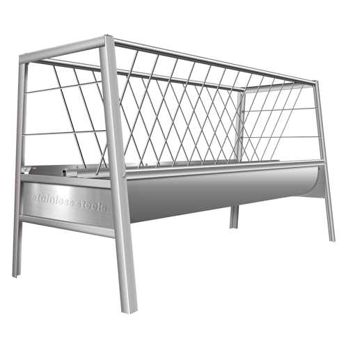 85 Gallon Livestock Feeder, 5 FT Pasture Hay Feeder Made of Stainless Steel, 2 in 1 Hay Rack with Deep Feed Pan for Goats, Sheep, Mini Horses, Outdoor Farm Feeding
